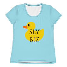 Load image into Gallery viewer, Sly Biz Yellow Duck T-shirt - aqua blue