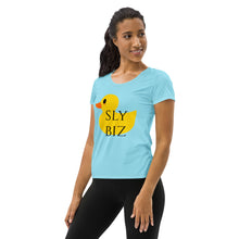 Load image into Gallery viewer, Sly Biz Yellow Duck T-shirt - aqua blue