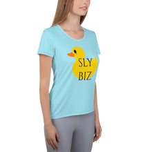 Load image into Gallery viewer, Sly Biz Yellow Duck T-shirt - aqua blue