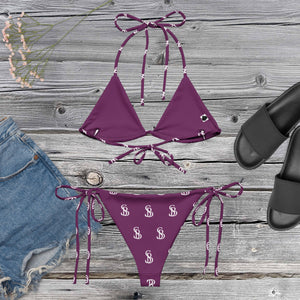 Logo print string bikini - Purple