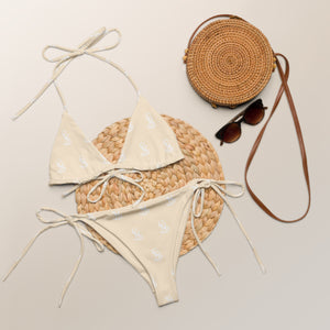 Logo print string bikini - Cream