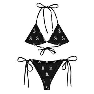 Logo Print string bikini - Black