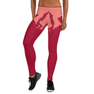 Sly Biz State Print Leggings - pink/maroon